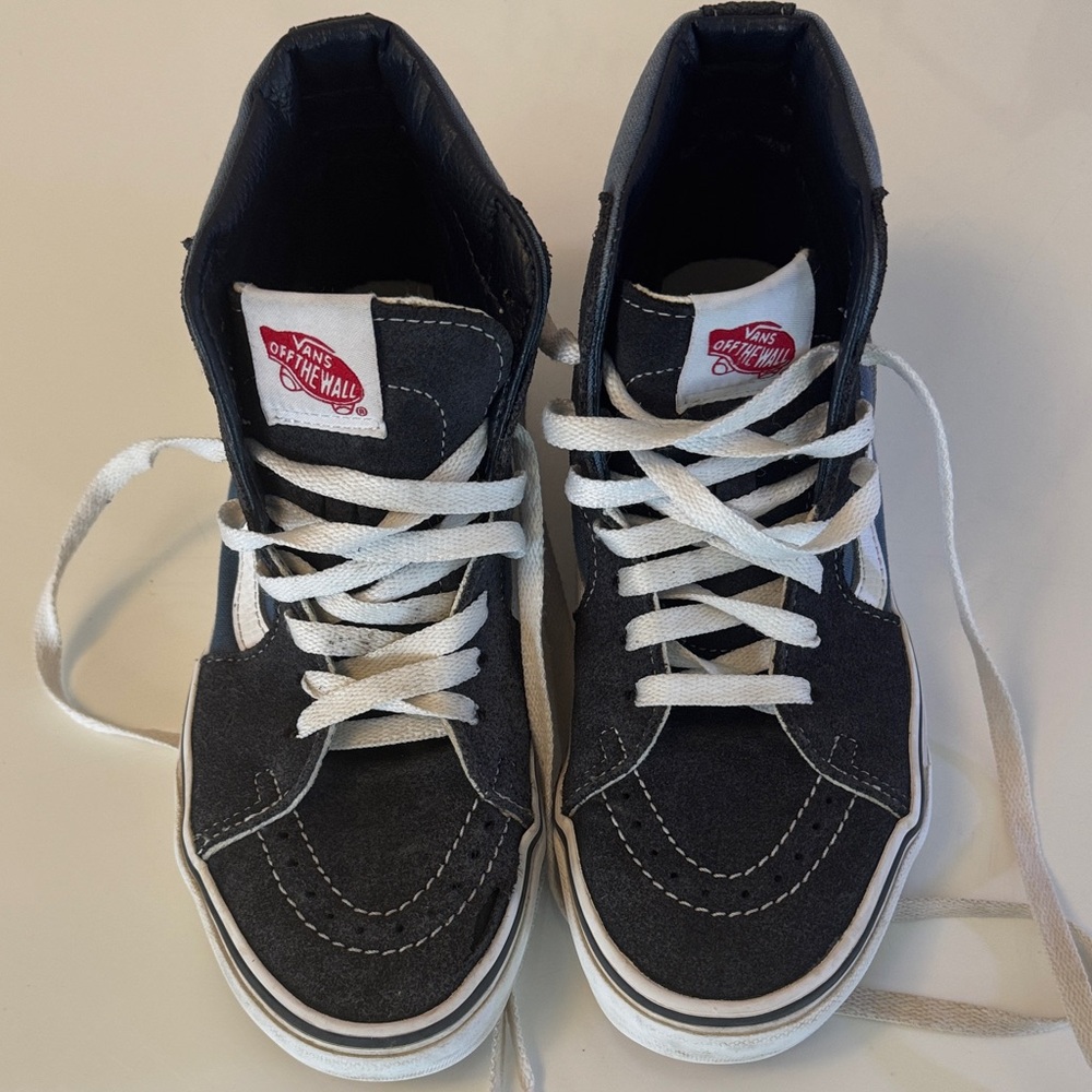 Vans Kids High-Top Sneakers - Gray Blue and White Sizing: Mens: 4.5 and Women 6